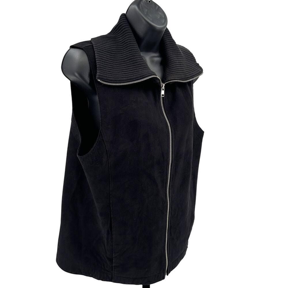 Jones New York Signature Vest Jacket WMNS M Full Zip Faux Suede Black Sleeveless